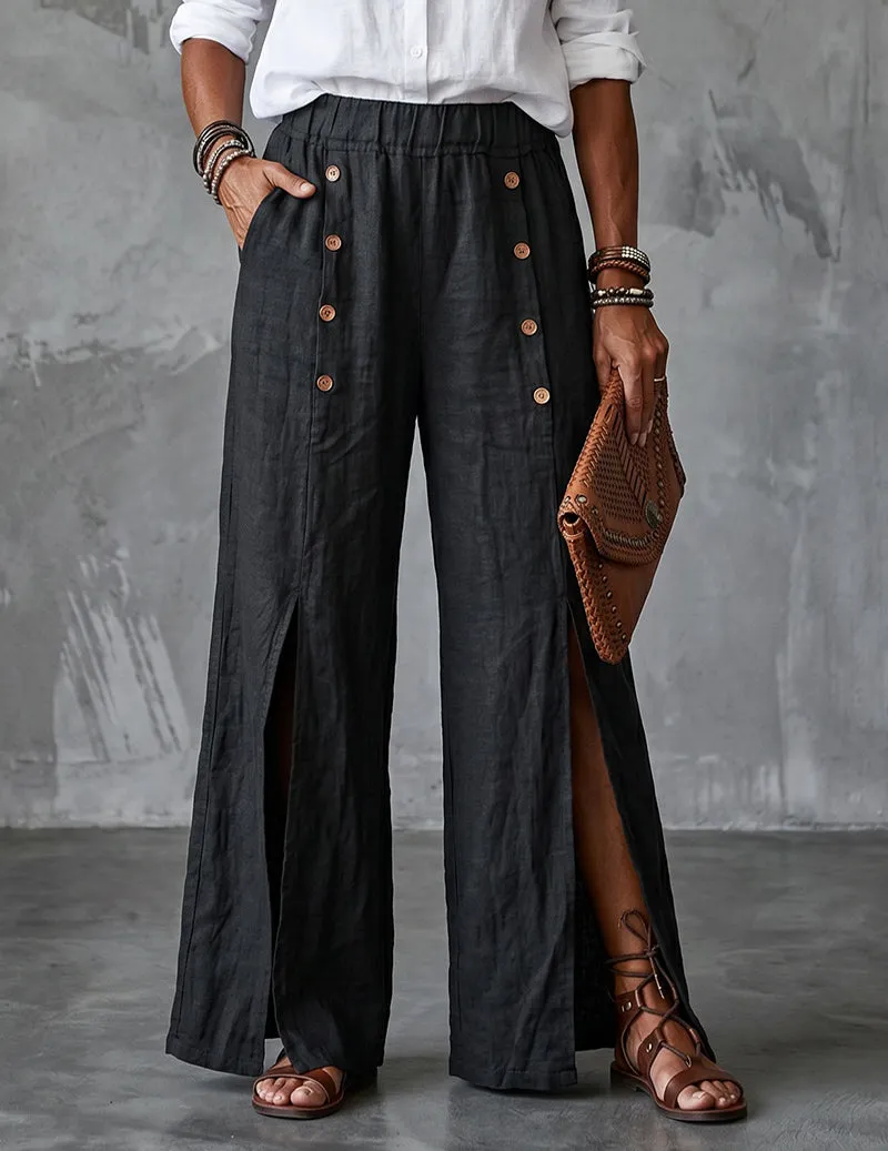 Wide-Leg Button-Trim Front-Slit Pants sold by Ekouaer product image thumbnail 2