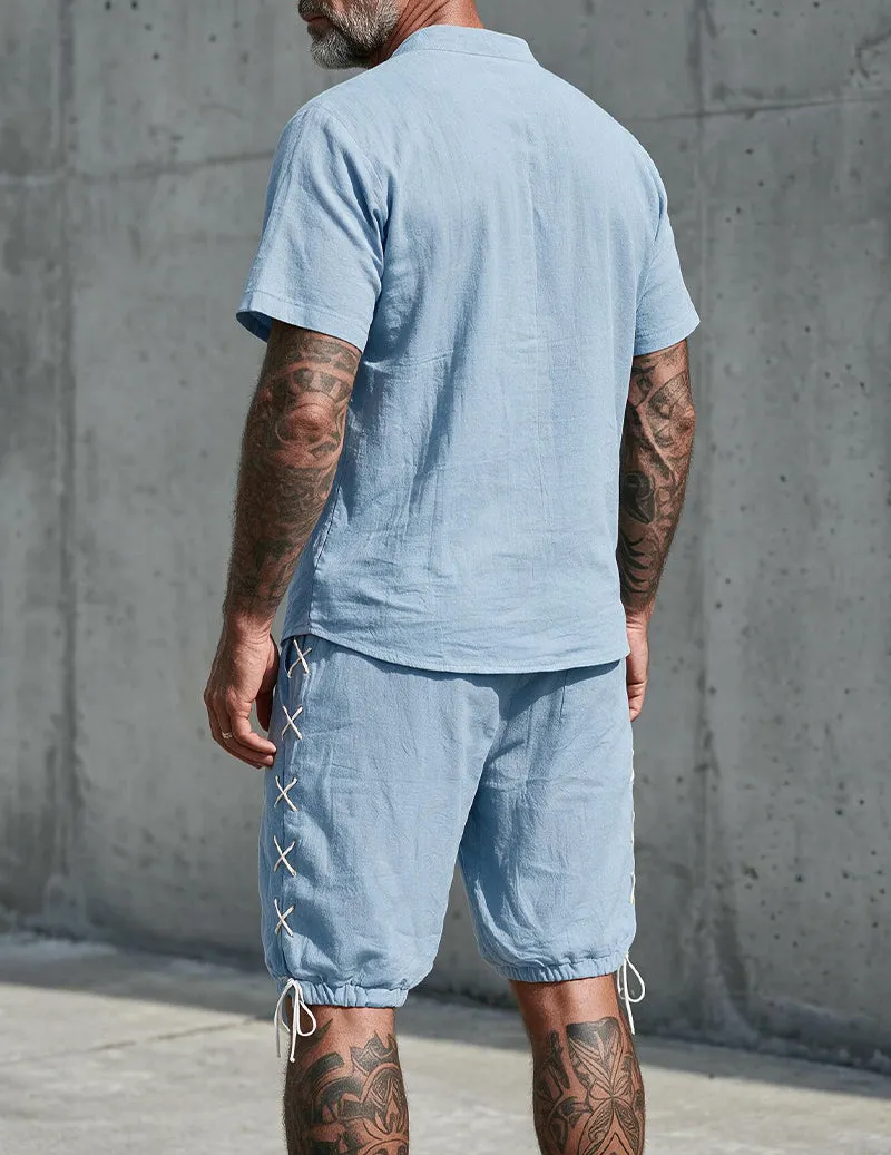Men's Linen Blend Short Sleeve Shirt and Shorts Set sold by Ekouaer product image thumbnail 2