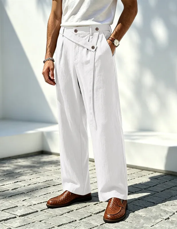 Men's Linen Elegant Wide-Leg Trousers made by Ekouaer