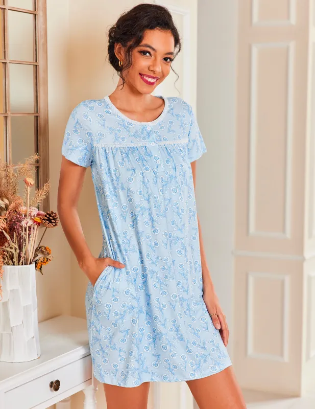 Ekouaer Short Sleeve Nightgown Soft Pajama Dress Sleep Shirt made by Ekouaer