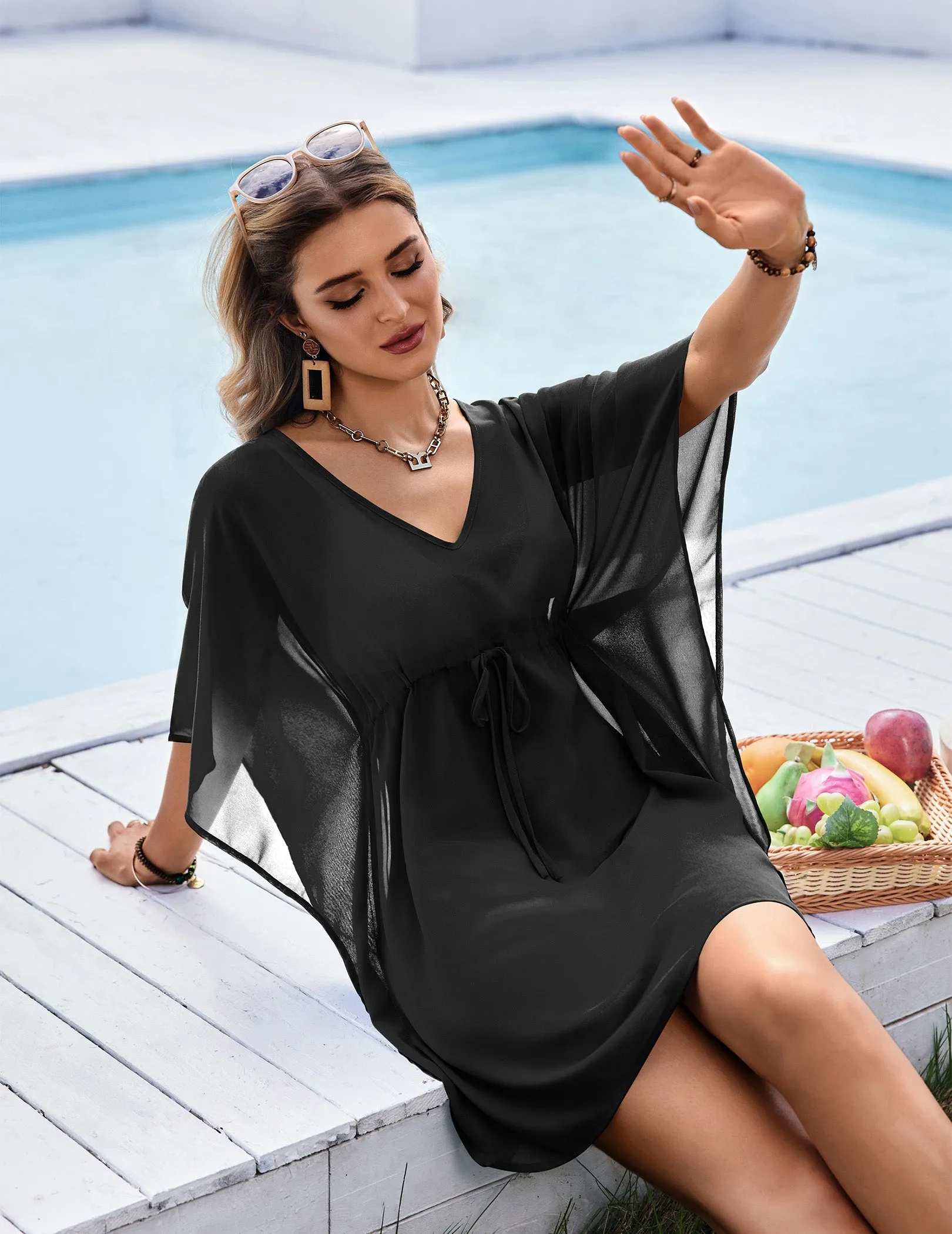Ekouaer Sheer Chiffon Floral Swimsuit Cover-Up Beachwear sold by Ekouaer product image thumbnail 2