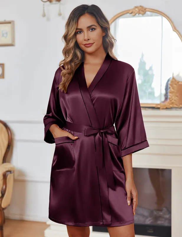Ekouaer Satin Knee-Length Bridesmaid Robe Lightweight Bathrobe with Pockets made by Ekouaer
