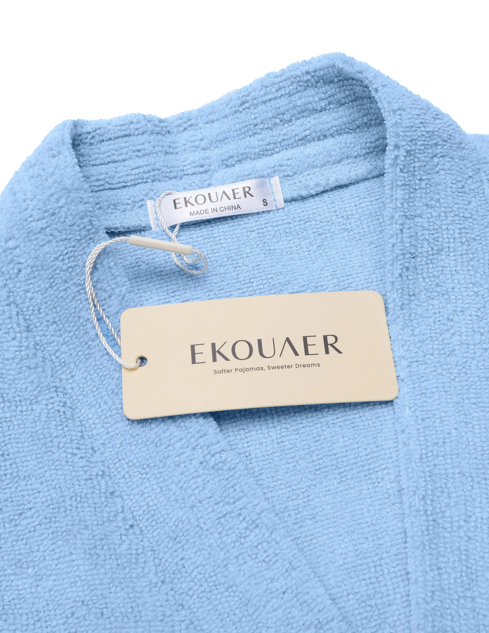 Ekouaer Terry Cloth Robe Absorbent Knee-Length 3/4 Sleeve Spa Robe with Pockets sold by Ekouaer product image thumbnail 4