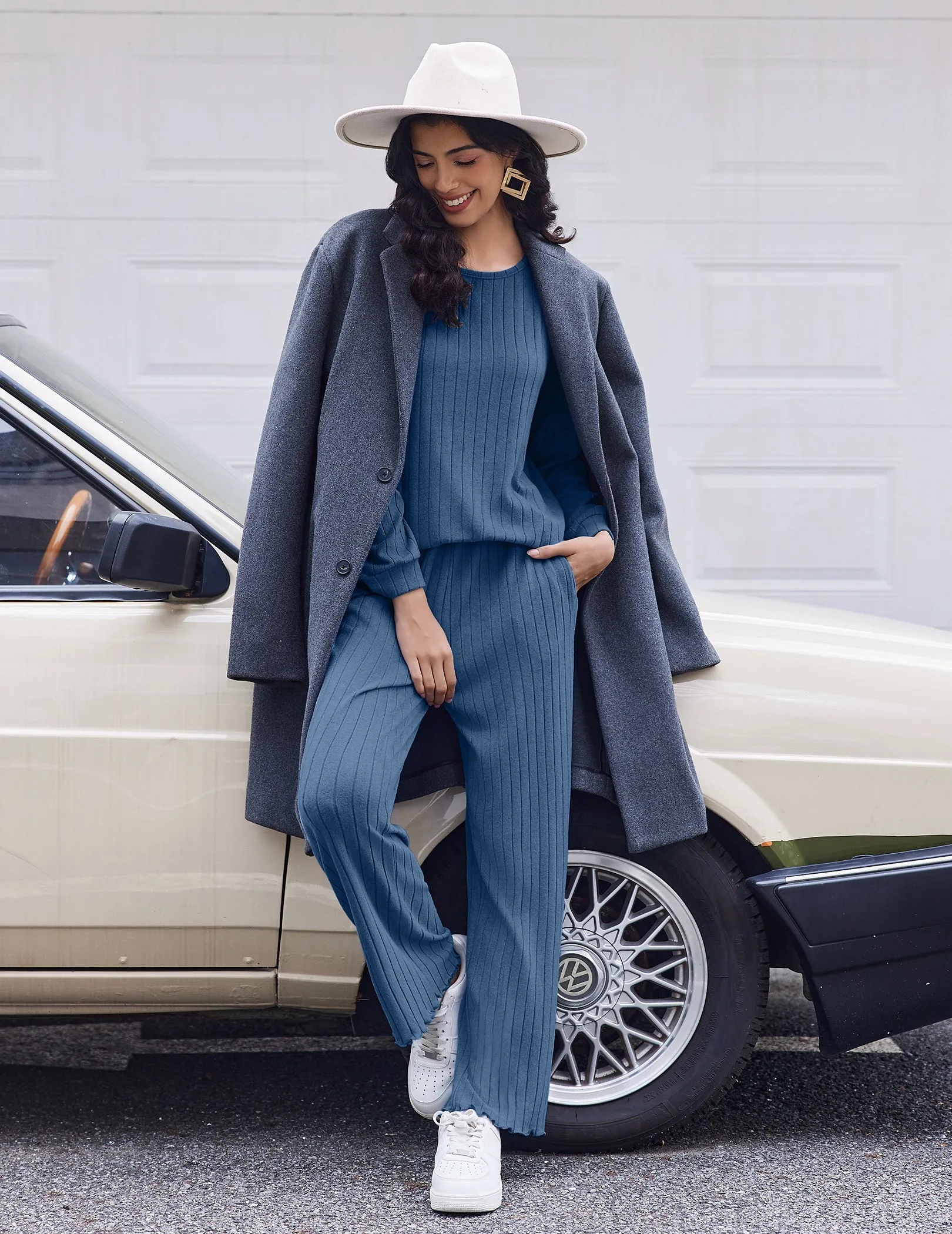 Ekouaer Ribbed Knit Lounge Set 2-Piece Long Sleeve Pajama Sleepwear sold by Ekouaer product image thumbnail 3