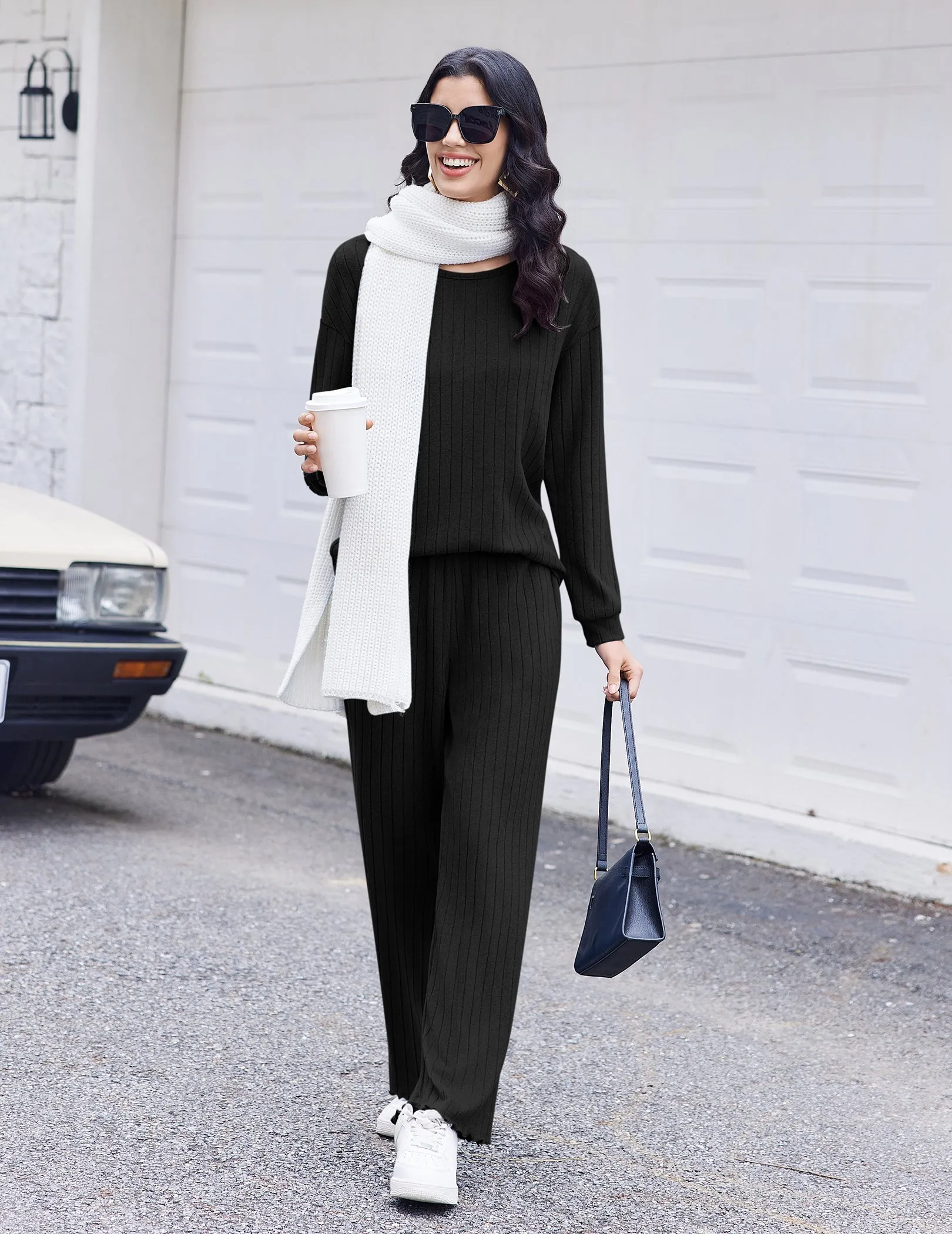 Ekouaer Ribbed Knit Lounge Set 2-Piece Long Sleeve Pajama Sleepwear sold by Ekouaer product image thumbnail 5