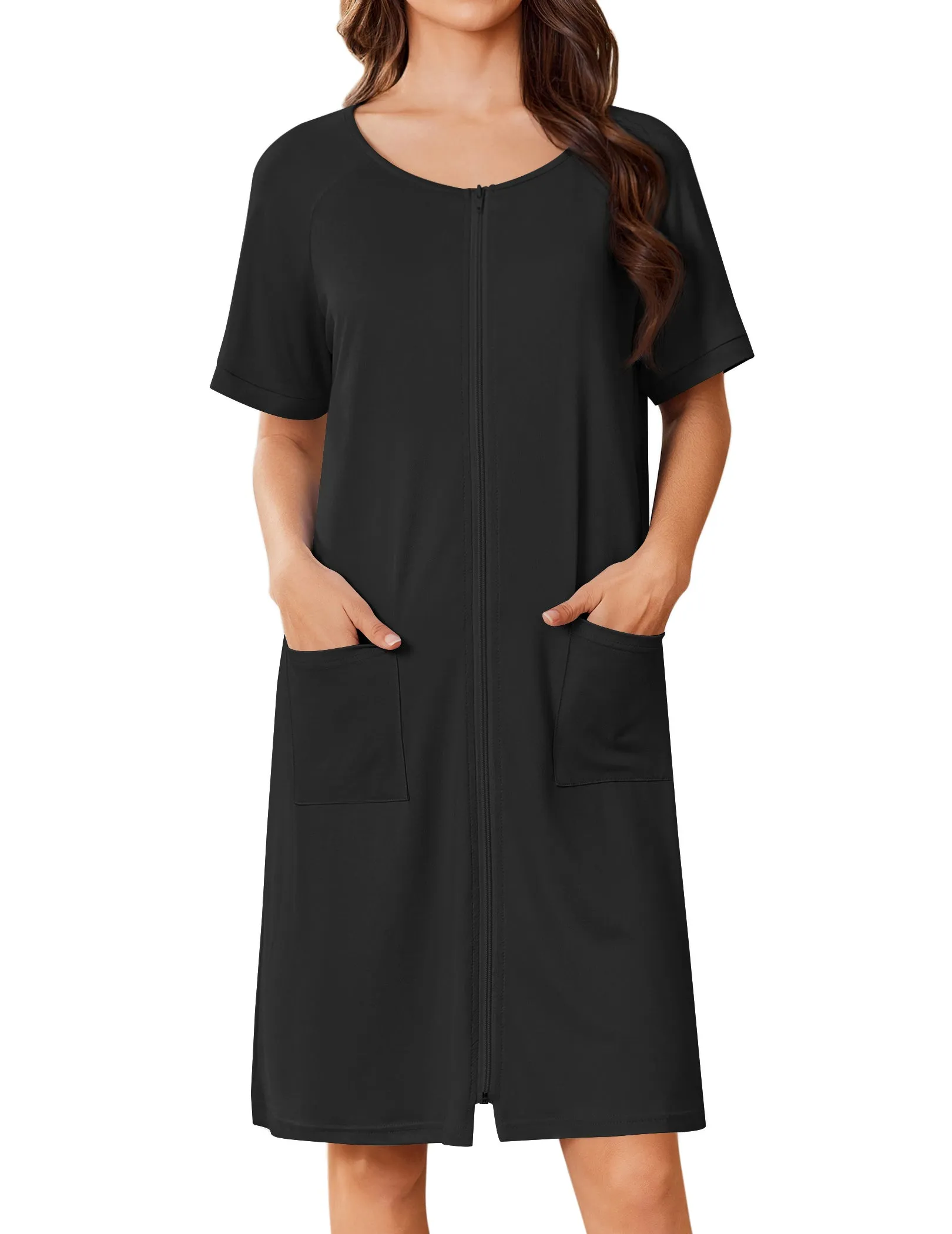 Ekouaer Zip-Up Short Robe Lightweight Floral Housecoat with Pockets sold by Ekouaer product image thumbnail 2