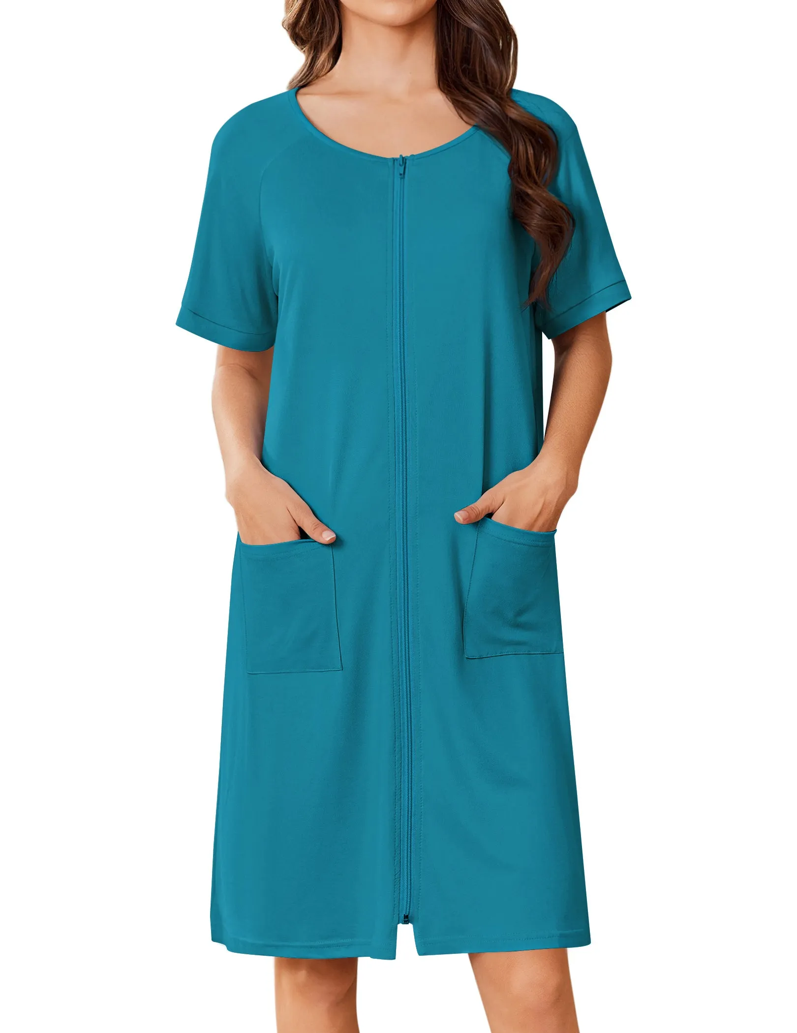 Ekouaer Zip-Up Short Robe Lightweight Floral Housecoat with Pockets sold by Ekouaer product image thumbnail 5