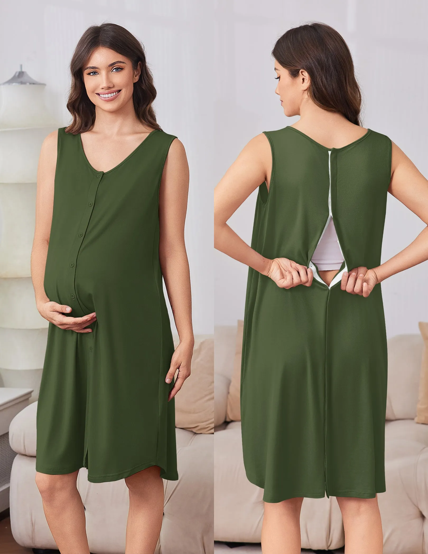Ekouaer Labor & Delivery Gown and Robe Set Nursing Nightgown for Hospital sold by Ekouaer