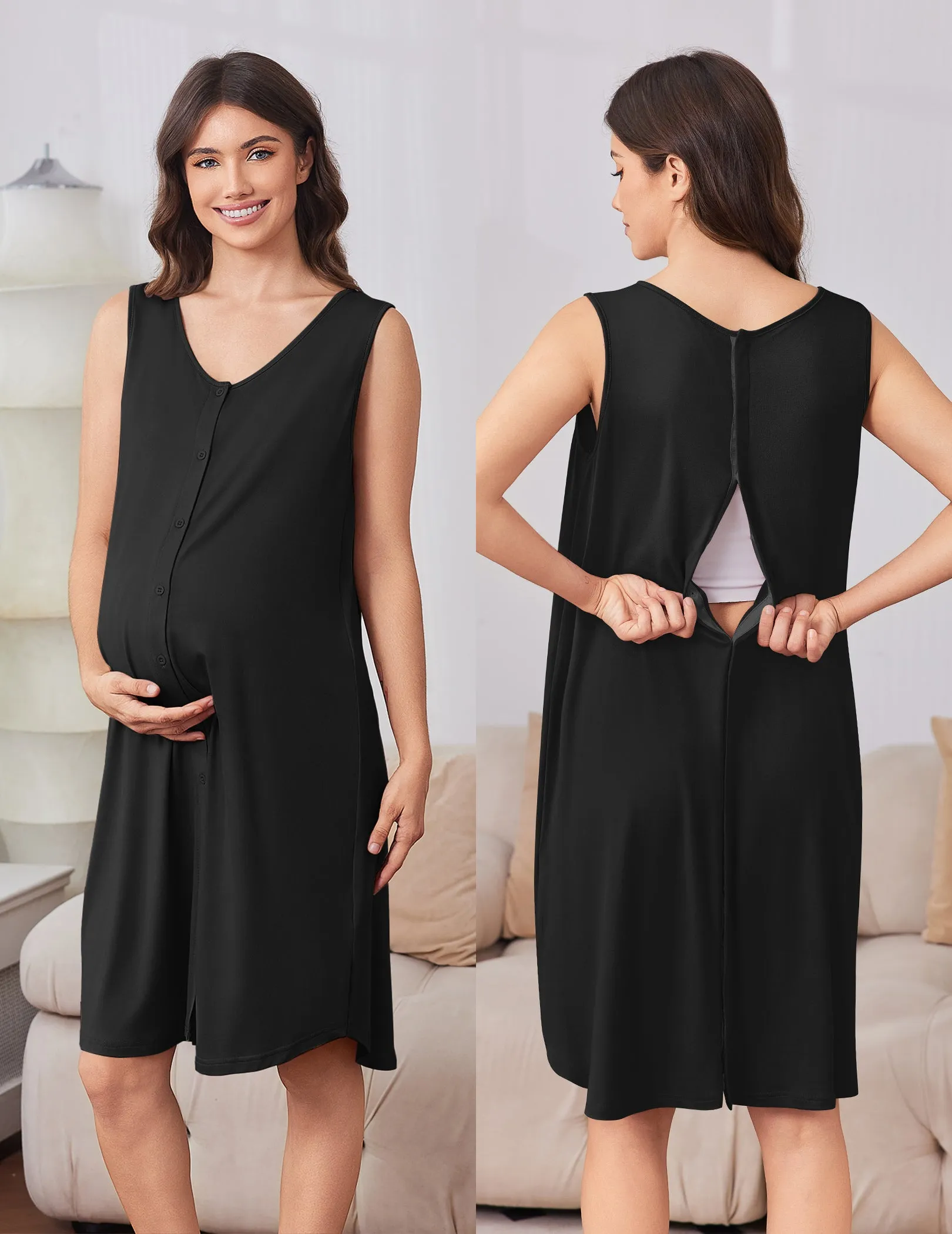 Ekouaer Labor & Delivery Gown and Robe Set Nursing Nightgown for Hospital sold by Ekouaer product image thumbnail 5