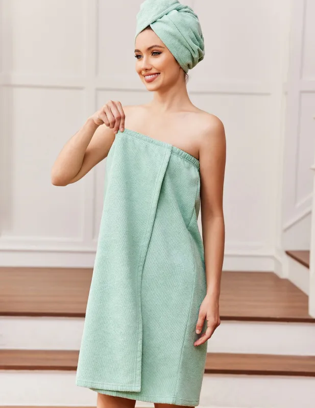 Ekouaer Towel Wrap with Hair Towel Knee-Length Spa Body Wrap with Pocket made by Ekouaer