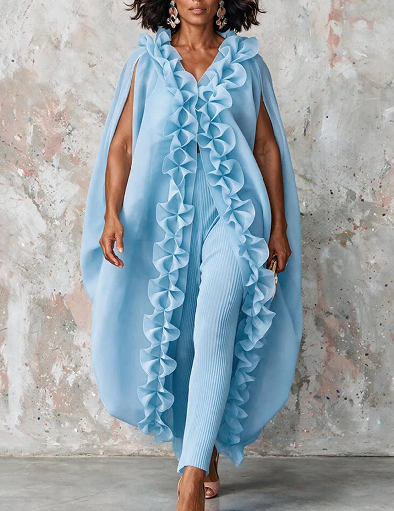 Ekouaer Chiffon Ruffle Loose Cardigan Flowy Casual Kimono Jacket sold by Ekouaer product image thumbnail 3