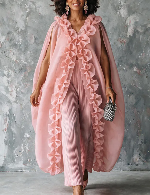 Ekouaer Chiffon Ruffle Loose Cardigan Flowy Casual Kimono Jacket made by Ekouaer