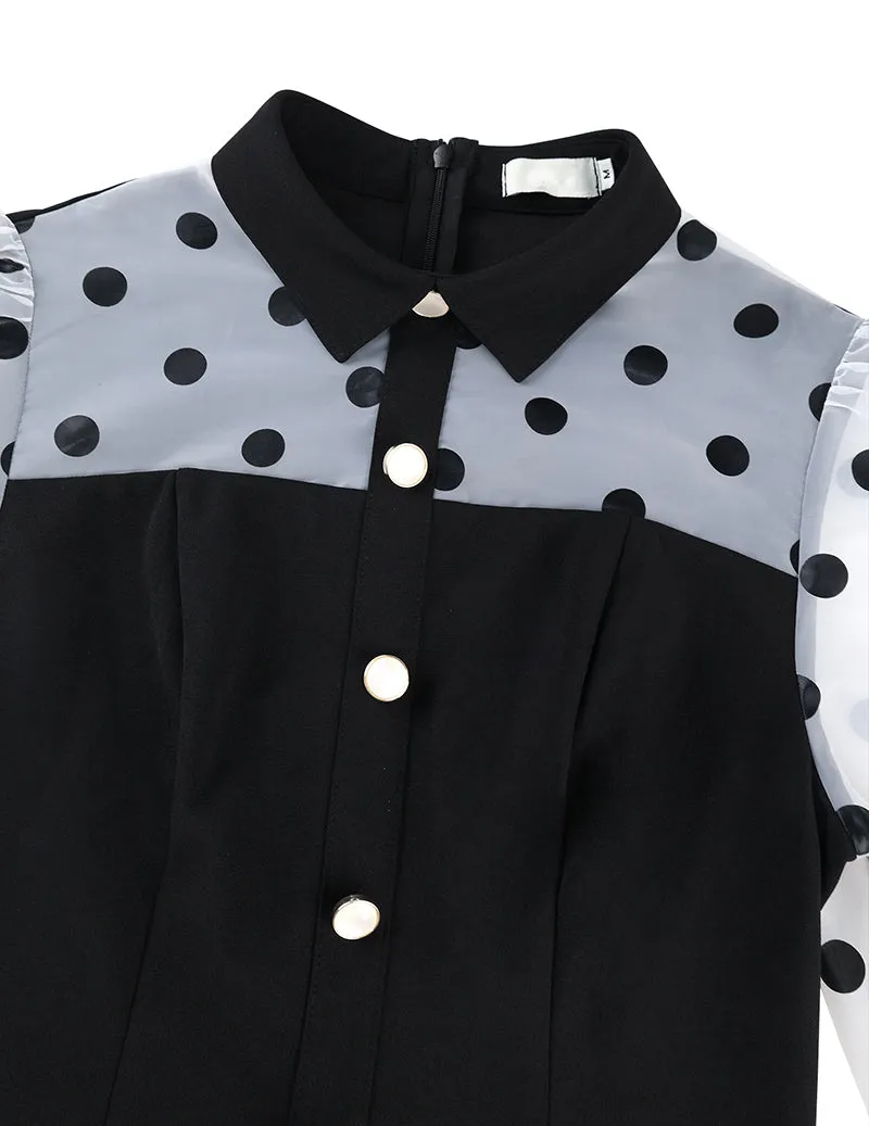 Ekouaer Mesh Polka Dot Puff Sleeve Bodycon Party Cocktail Dress sold by Ekouaer product image thumbnail 3