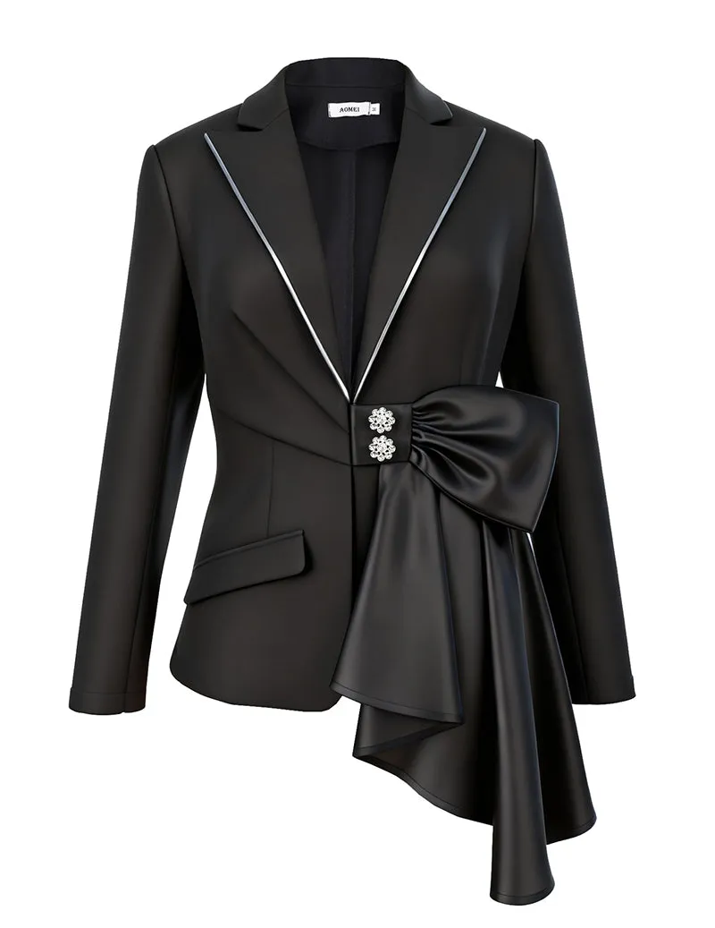 Ekouaer Satin Bow Blazer Cinched Waist Office Business Jacket sold by Ekouaer product image thumbnail 3