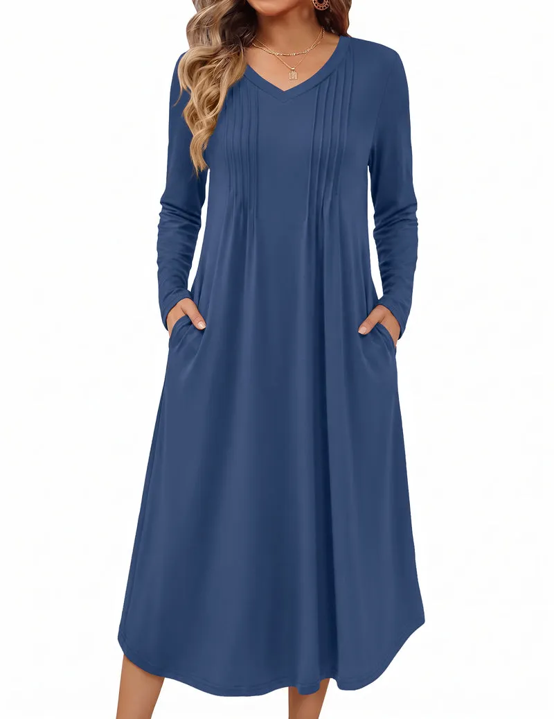 Ekouaer Long Sleeve Floral Pleated Nightgown with Pockets sold by Ekouaer product image thumbnail 5