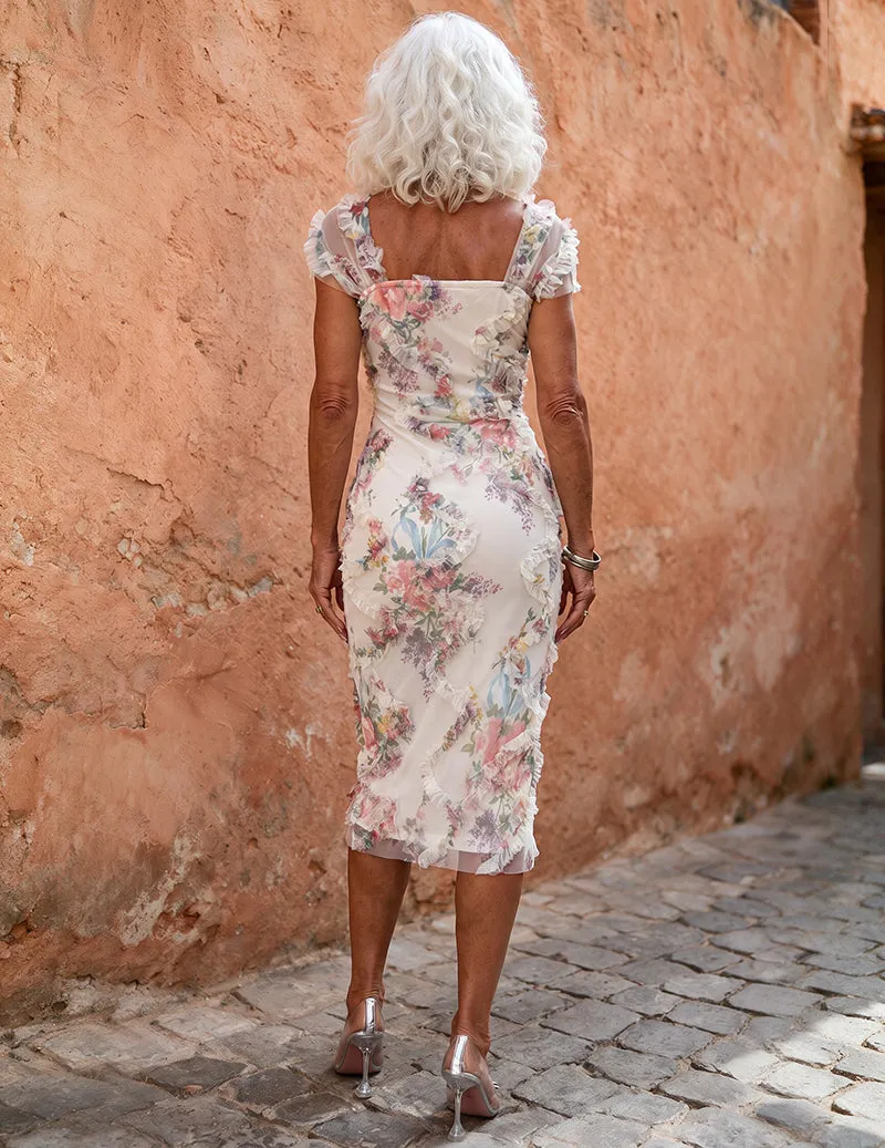 Ekouaer Floral Mesh Lace Ruffle Midi Dress sold by Ekouaer product image thumbnail 3