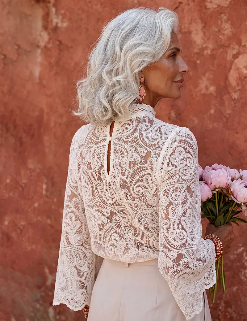 Ekouaer French Lace Stand Collar Long Sleeve Top sold by Ekouaer product image thumbnail 4