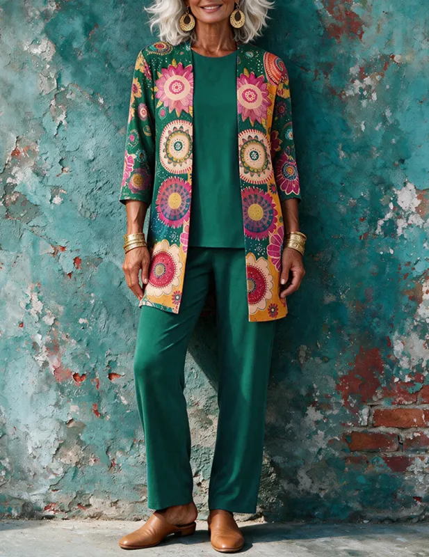 Ekouaer Floral Print 3-Piece Lounge Set – Cardigan, Tank Top & Pants made by Ekouaer