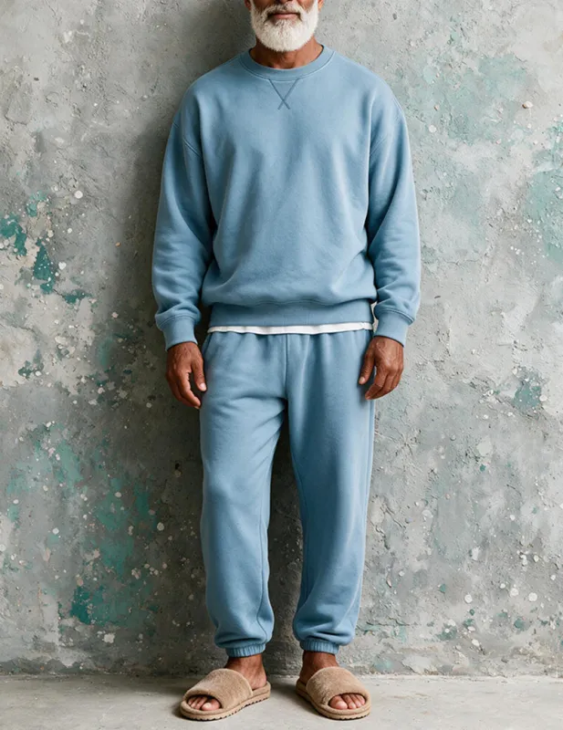 Men Solid Color Long Sleeve Crewneck Sweatshirt & Jogger Pants Two-Piece Casual Set made by Ekouaer