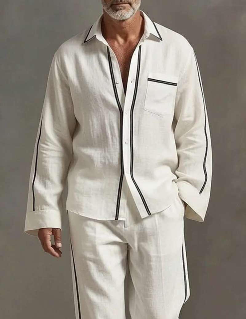 Men's Soft Knit Lounge Set Long Sleeve Crew Neck Top and Drawstring Pants Pajama Set sold by Ekouaer product image thumbnail 2