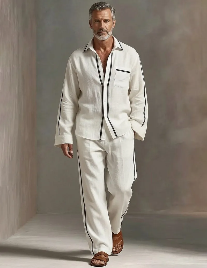 Men's Soft Knit Lounge Set Long Sleeve Crew Neck Top and Drawstring Pants Pajama Set sold by Ekouaer product image thumbnail 4