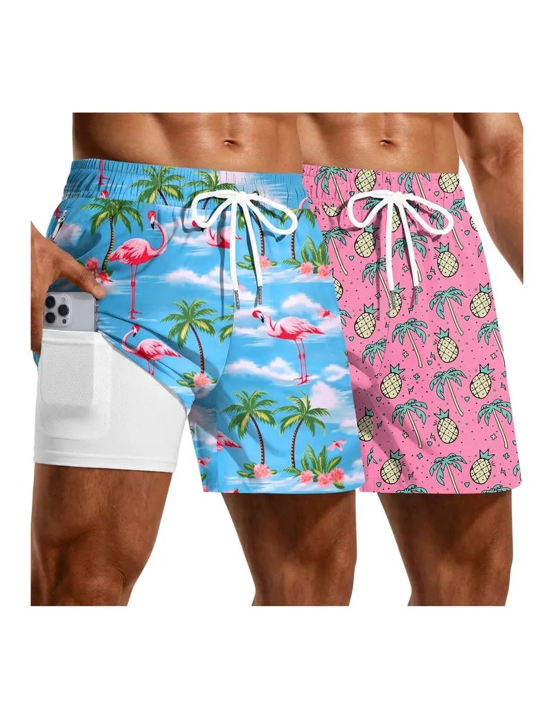 Men's 2-Pack Quick-Dry Mesh Liner Board Shorts with Zip Pockets sold by Ekouaer
