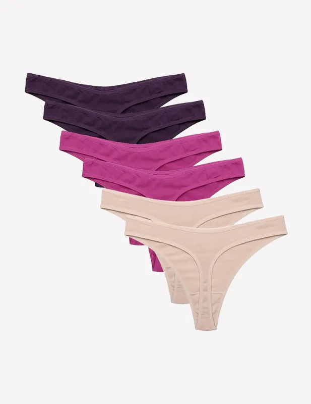 6-Pack Seamless Low Waist Cotton G-String Thong Underwear made by Ekouaer