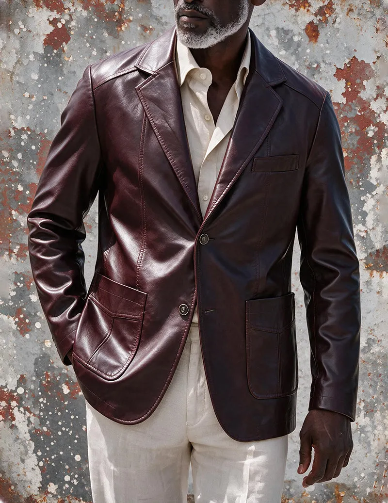 Men Faux Leather Slim Fit Notch Lapel Two-Button Blazer Jacket sold by Ekouaer product image thumbnail 4