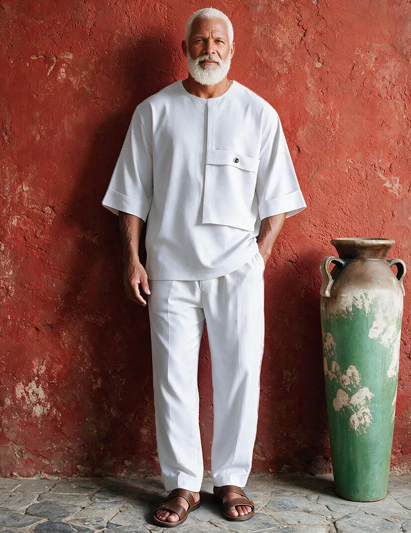 Men Round Neck Patch Pocket Two-Piece Loungewear Set sold by Ekouaer product image thumbnail 4