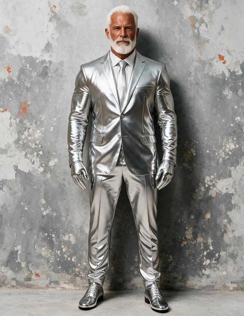 Men Metallic Shiny One-Button Notch Lapel Blazer and Pants Two-Piece Suit Set sold by Ekouaer product image thumbnail 4