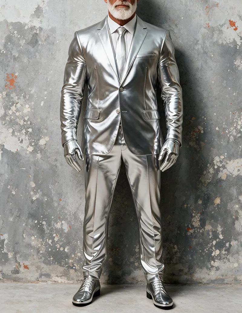 Men Metallic Shiny One-Button Notch Lapel Blazer and Pants Two-Piece Suit Set sold by Ekouaer product image thumbnail 3