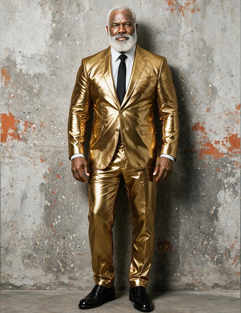 Men Metallic Shiny One-Button Notch Lapel Blazer and Pants Two-Piece Suit Set sold by Ekouaer product image thumbnail 2