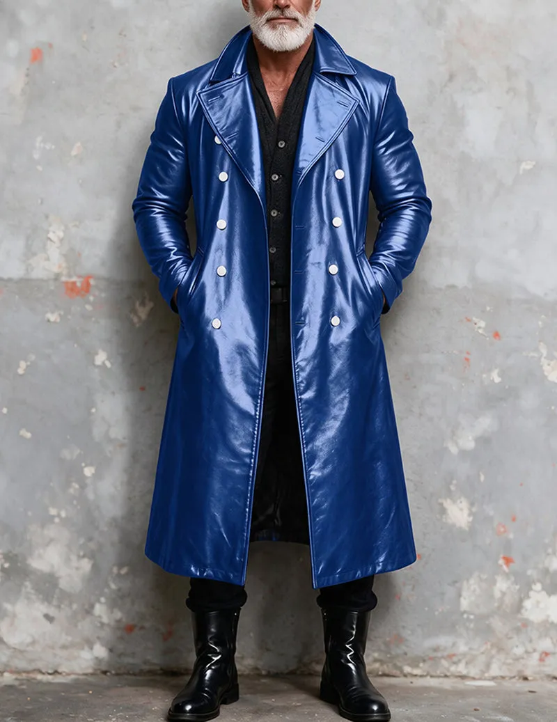 Men Faux Leather Double-Breasted Long Trench Coat Overcoat sold by Ekouaer product image thumbnail 2