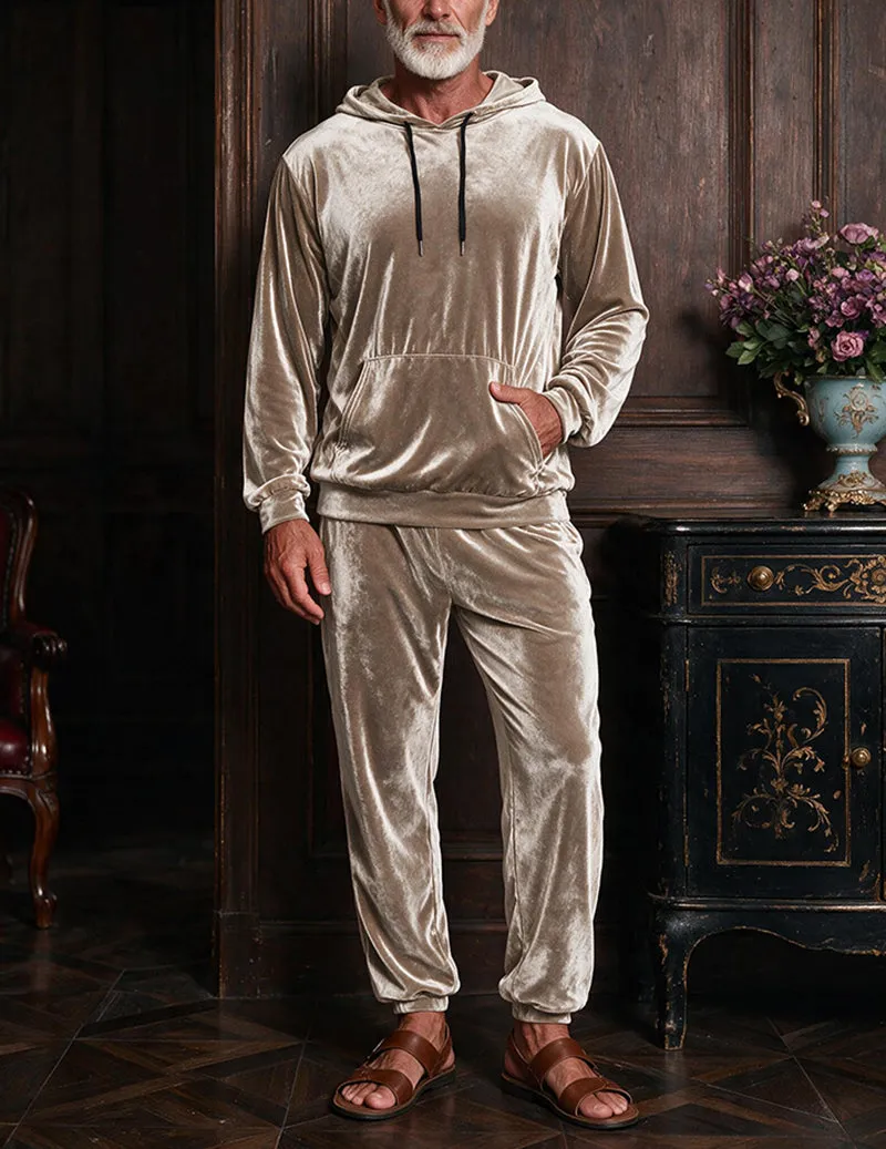 Men Velvet Hooded Sweatshirt and Jogger Pants Two-Piece Loungewear Set sold by Ekouaer product image thumbnail 5