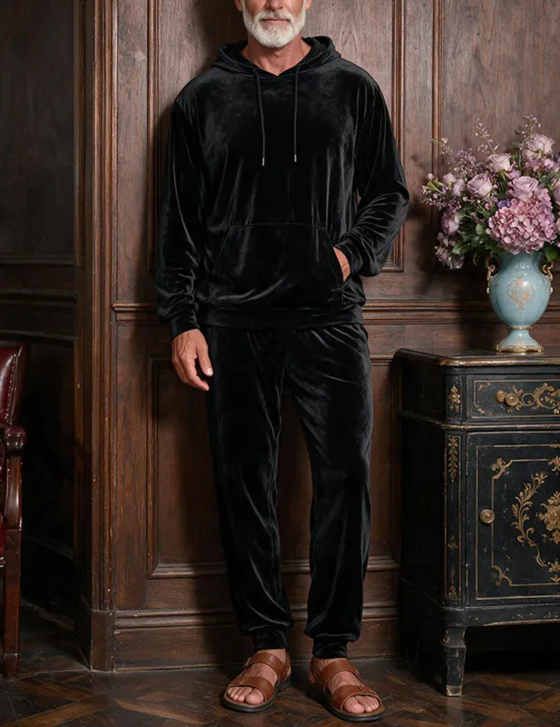 Men Velvet Hooded Sweatshirt and Jogger Pants Two-Piece Loungewear Set made by Ekouaer