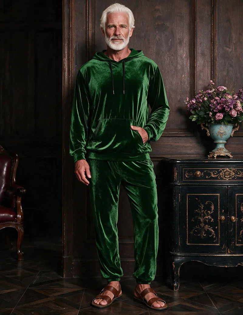 Men Velvet Hooded Sweatshirt and Jogger Pants Two-Piece Loungewear Set sold by Ekouaer product image thumbnail 4