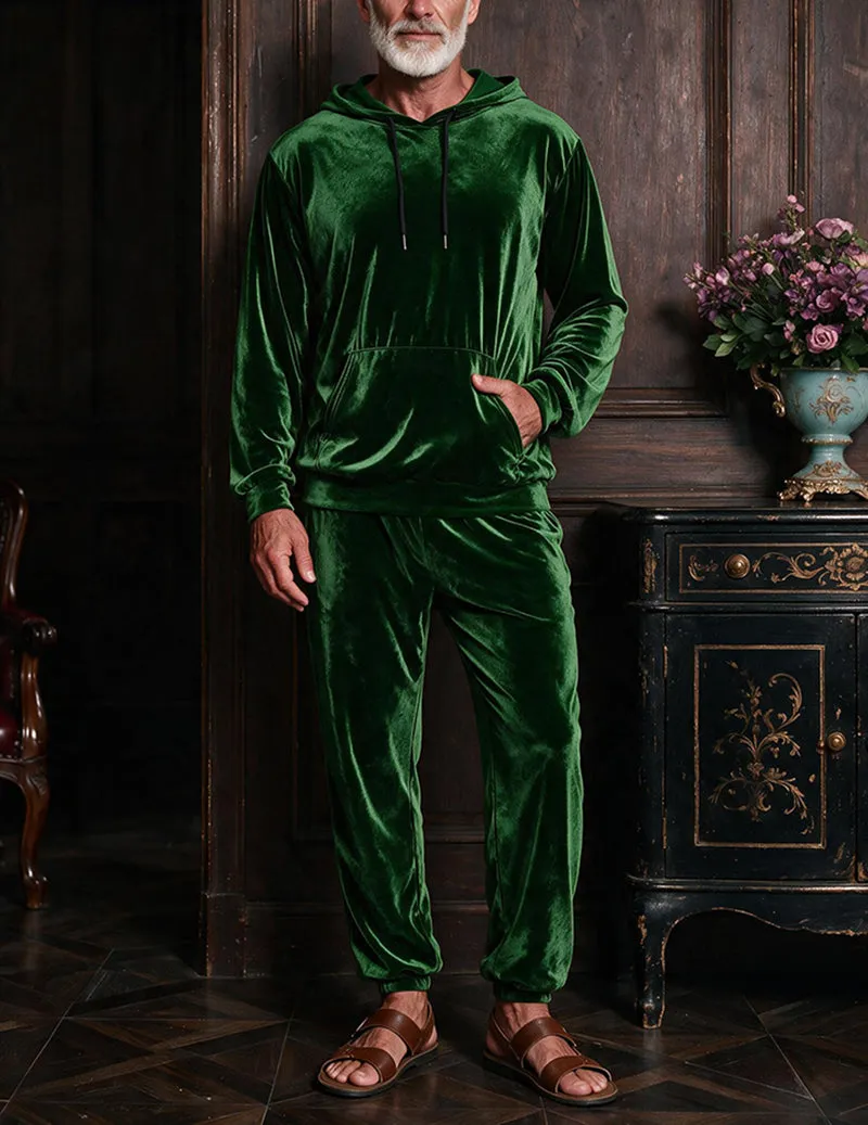 Men Velvet Hooded Sweatshirt and Jogger Pants Two-Piece Loungewear Set sold by Ekouaer product image thumbnail 3