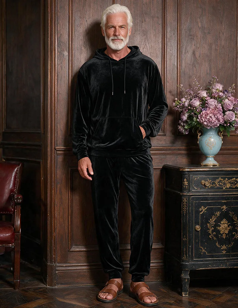 Men Velvet Hooded Sweatshirt and Jogger Pants Two-Piece Loungewear Set sold by Ekouaer product image thumbnail 2