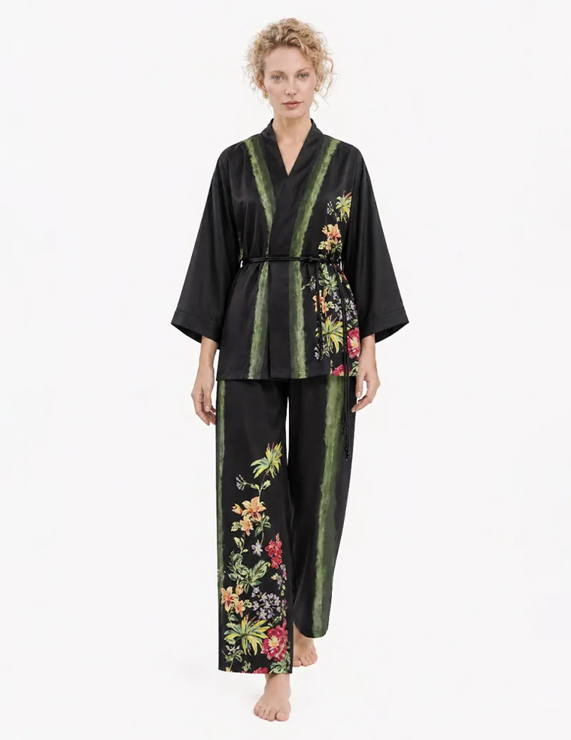 Wrap Front Floral Print Kimono Two-Piece Pajama Set sold by Ekouaer product image thumbnail 3