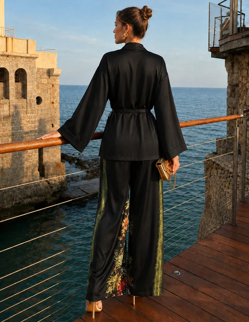 Wrap Front Floral Print Kimono Two-Piece Pajama Set sold by Ekouaer product image thumbnail 2
