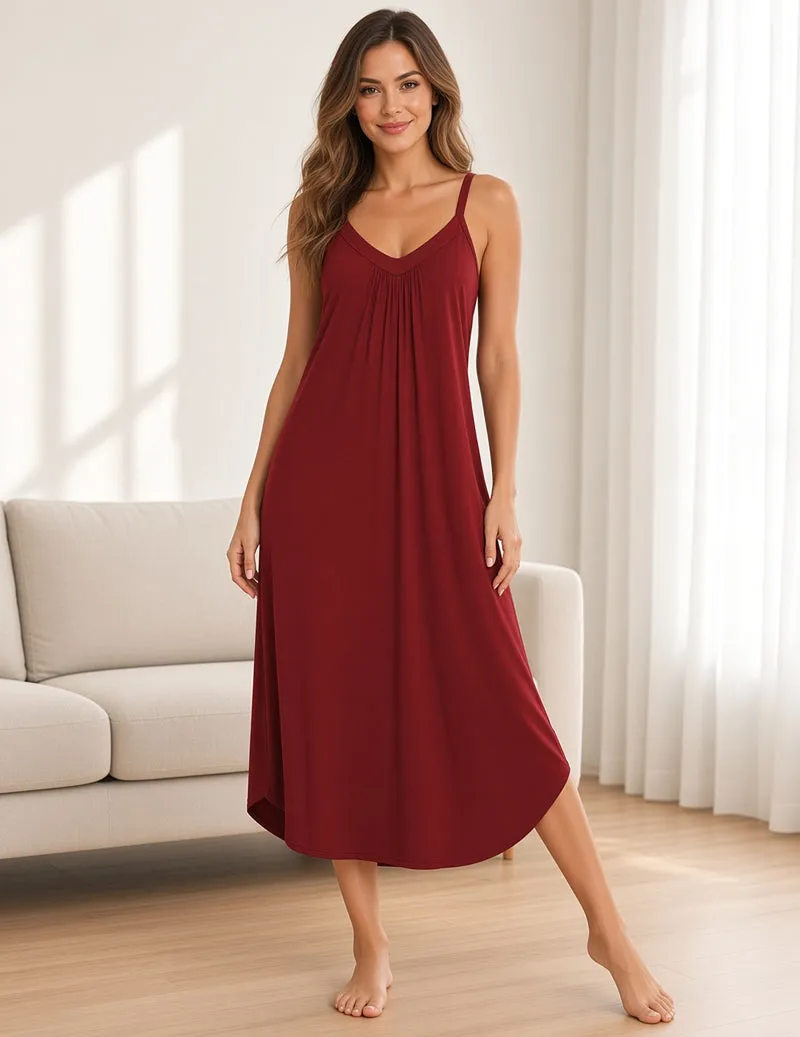 Spaghetti Strap V-Neck Midi Nightgown sold by Ekouaer product image thumbnail 4