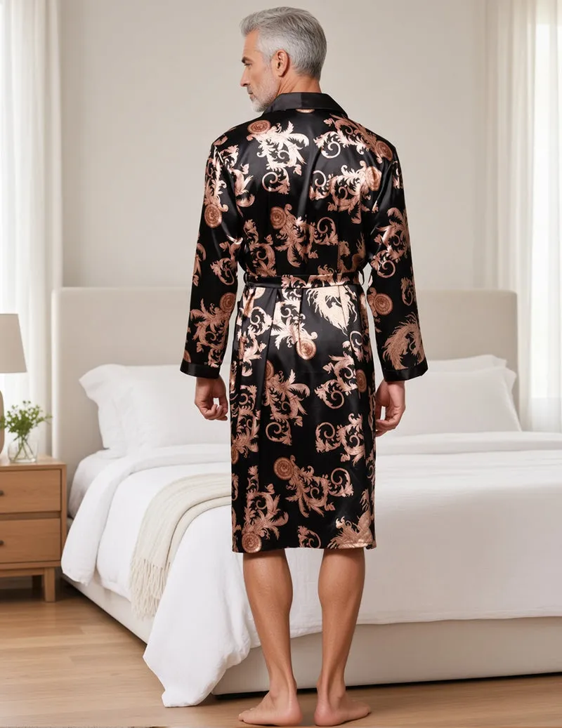 Men Notch Collar Wrap Tie Front Brocade Robe sold by Ekouaer product image thumbnail 3