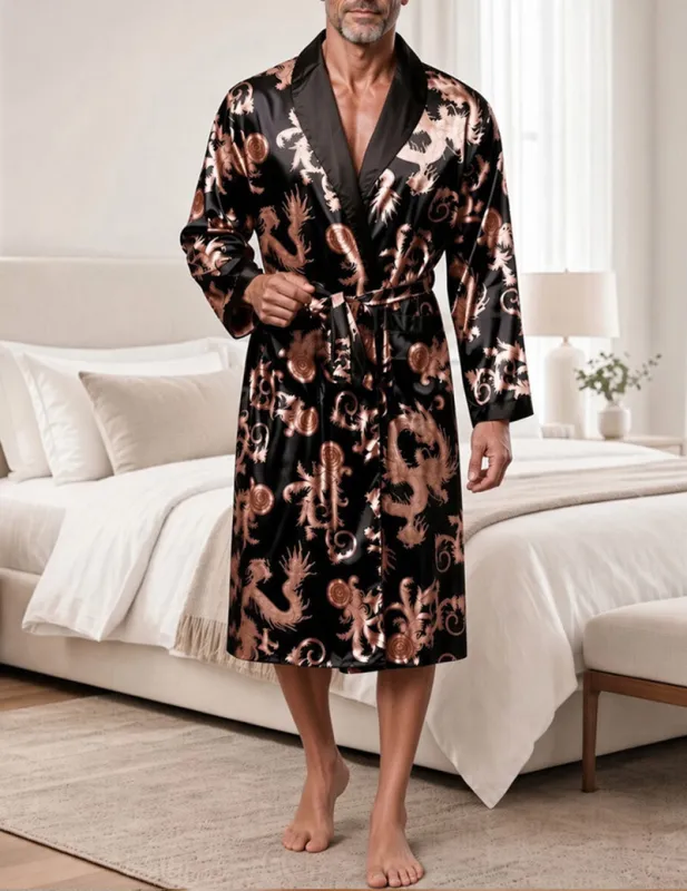 Men Notch Collar Wrap Tie Front Brocade Robe made by Ekouaer
