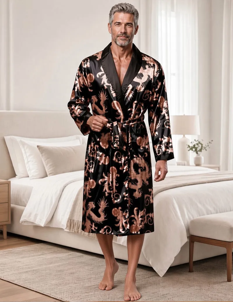Men Notch Collar Wrap Tie Front Brocade Robe sold by Ekouaer product image thumbnail 2