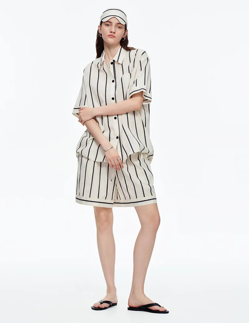 100% Cotton Striped Notch Collar Short Sleeve Pajama Set sold by Ekouaer product image thumbnail 4