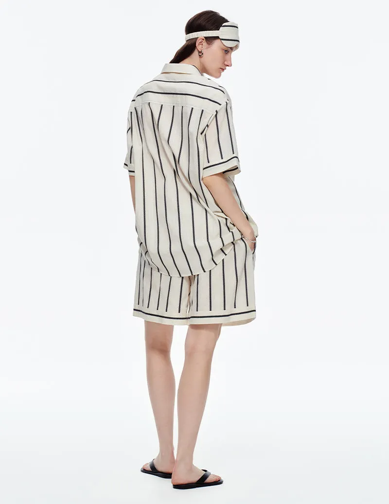 100% Cotton Striped Notch Collar Short Sleeve Pajama Set sold by Ekouaer product image thumbnail 3
