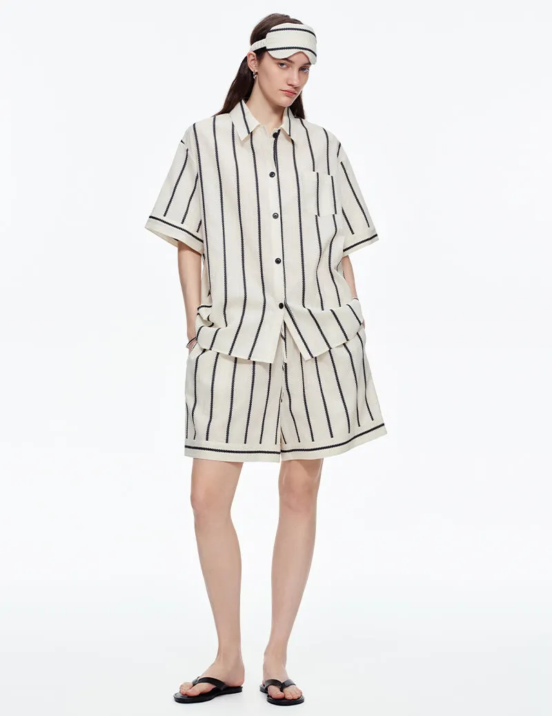 100% Cotton Striped Notch Collar Short Sleeve Pajama Set sold by Ekouaer product image thumbnail 2