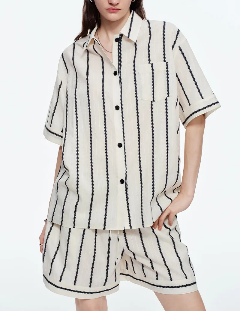 100% Cotton Striped Notch Collar Short Sleeve Pajama Set sold by Ekouaer