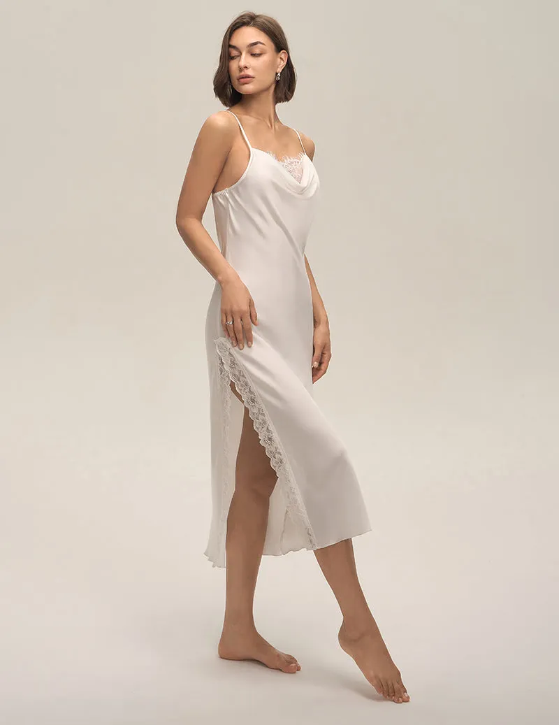 Cowl Neck Lace Trim Satin Slip Nightgown sold by Ekouaer product image thumbnail 2