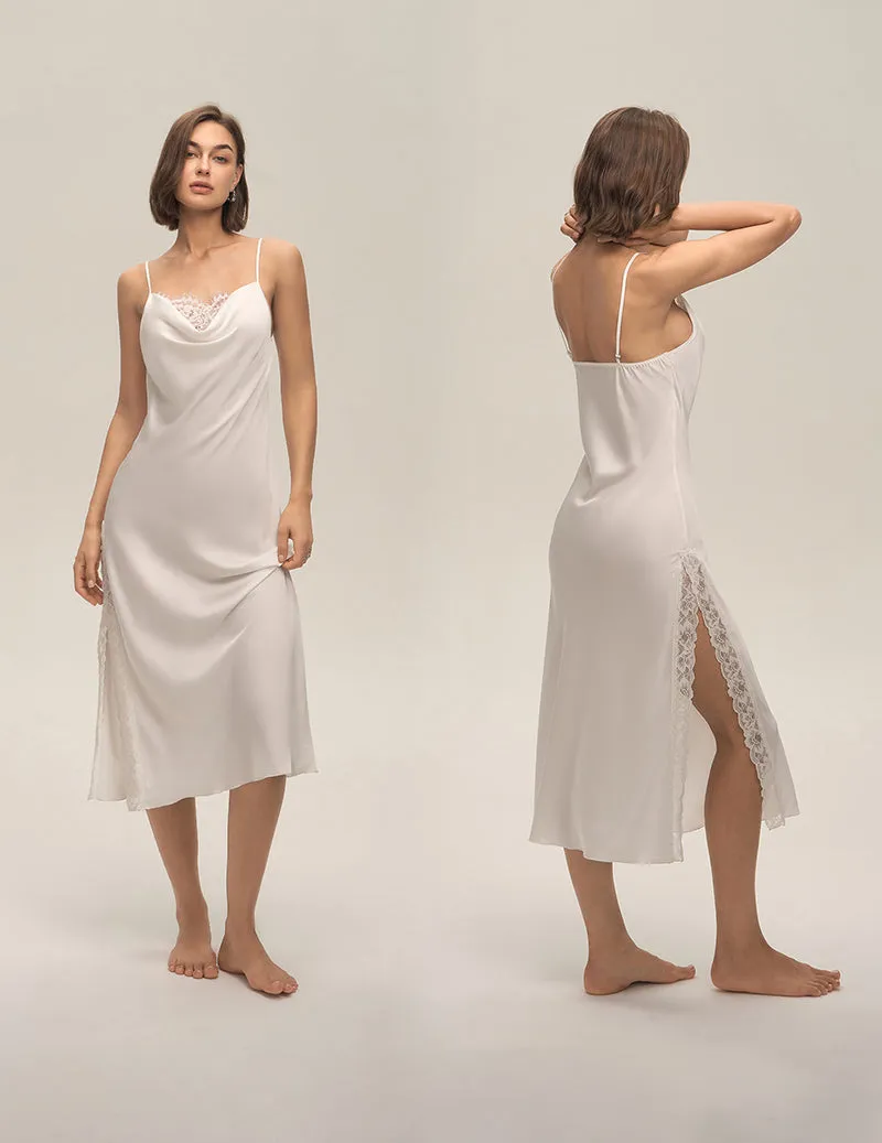 Cowl Neck Lace Trim Satin Slip Nightgown sold by Ekouaer product image thumbnail 4
